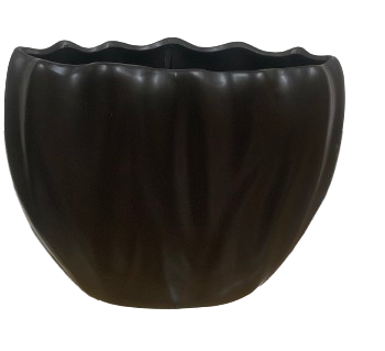 Black Wavy Rim Top Ceramic Vase