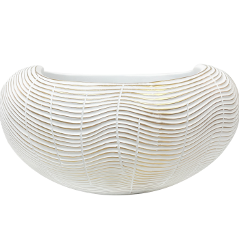 Wave Textured White/Gold Polyresin Decorative Pot
