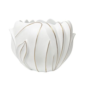 Sculpted White/Gold Polyresin Decorative Pot