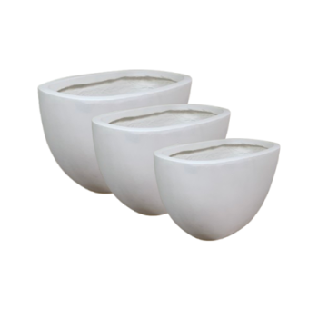 Set of 3 Modern Stone White Oval Flowerpot